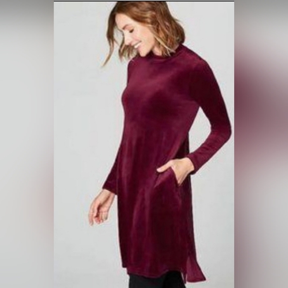 NWT J Jill Velvet Long Sleeve Tunic Dress Size XL Burgundy Red Pockets Mock - Picture 1 of 14